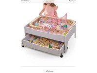 pink reversible city and train table set